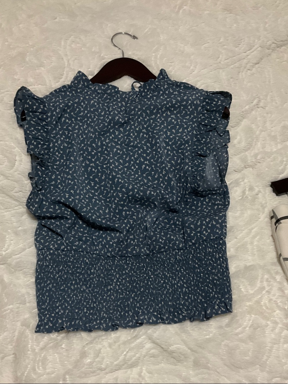 Blue Ruffle Sleeve Printed Women’s Top